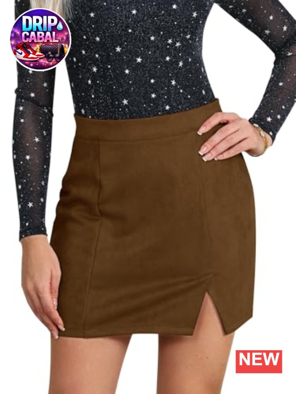 Faux Suede High Waisted Bodycon Mini Skirt with Slit